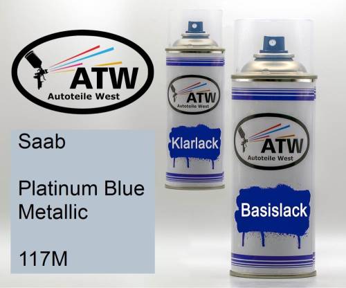 Saab, Platinum Blue Metallic, 117M: 400ml Sprühdose + 400ml Klarlack - Set, von ATW Autoteile West.